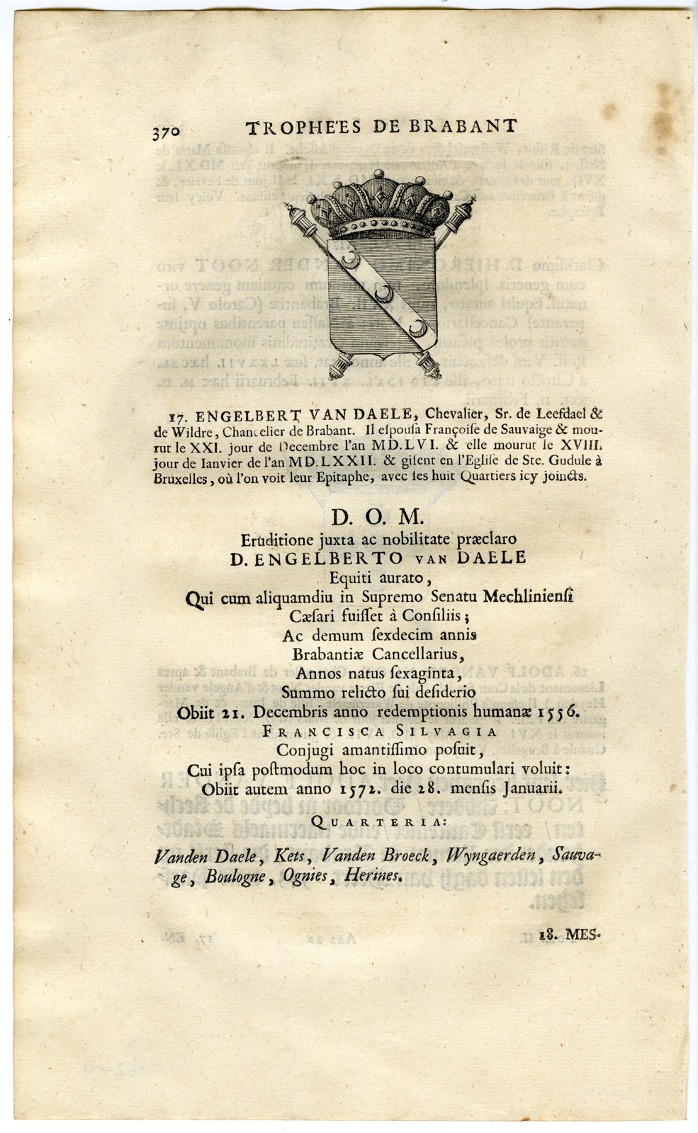, Antique Print-COAT OF ARMS-VAN DER NOOT-VAN DAELEN-Butkens-1724, Pictura Antique Prints