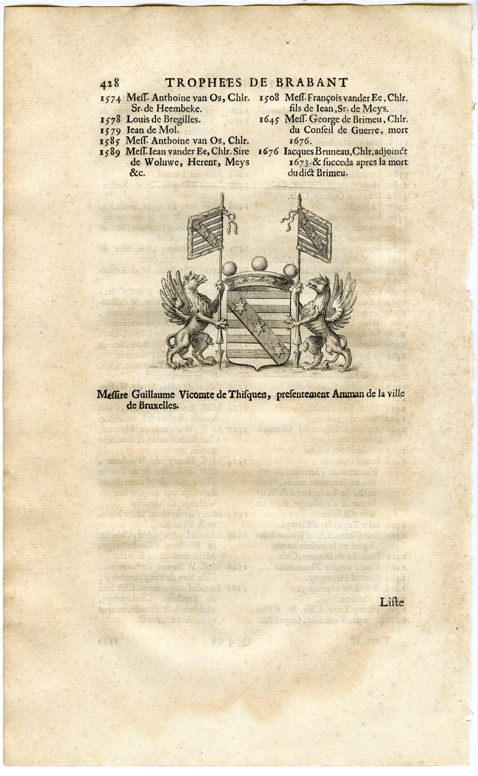 , Antique Print-COAT OF ARMS-MAGISTRATES OF BRUXELLES-Butkens-1724, Pictura Antique Prints