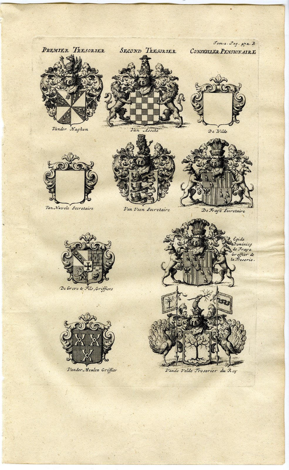 , Antique Print-COAT OF ARMS-MAGISTRATES OF BRUXELLES-Butkens-1724, Pictura Antique Prints