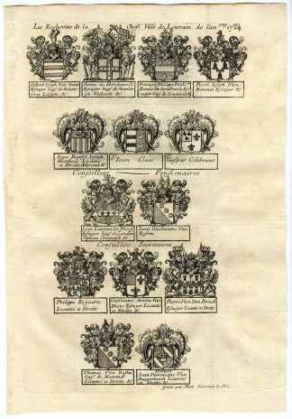 Antique Print-COAT OF ARMS-THE ALDERMEN-LOUVAIN-Butkens-1724