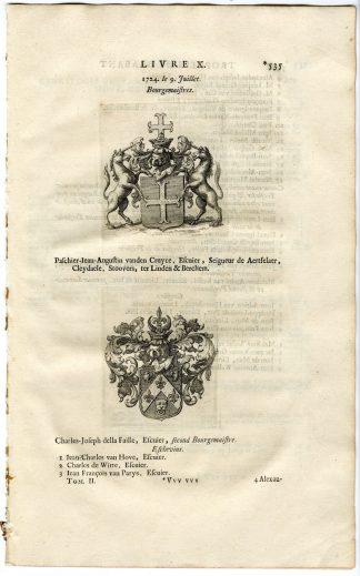 Antique Print-COAT OF ARMS-VAN DER CRUYCE-VAN HOVE-DE CORDES-Butkens-1724