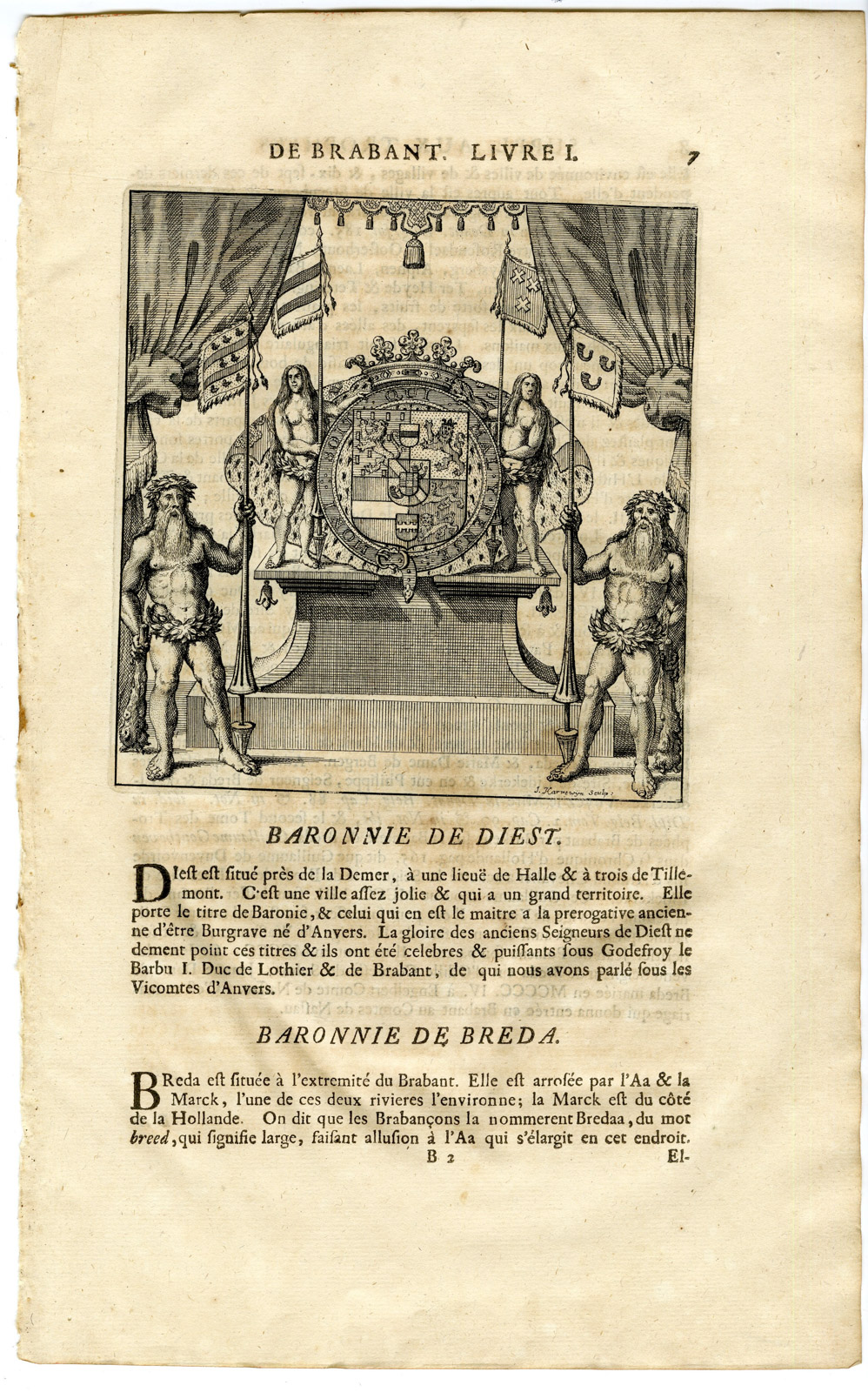 , Antique Print-COAT OF ARMS-BARONY DE DIEST-DE BREDA-Butkens-1724, Pictura Antique Prints
