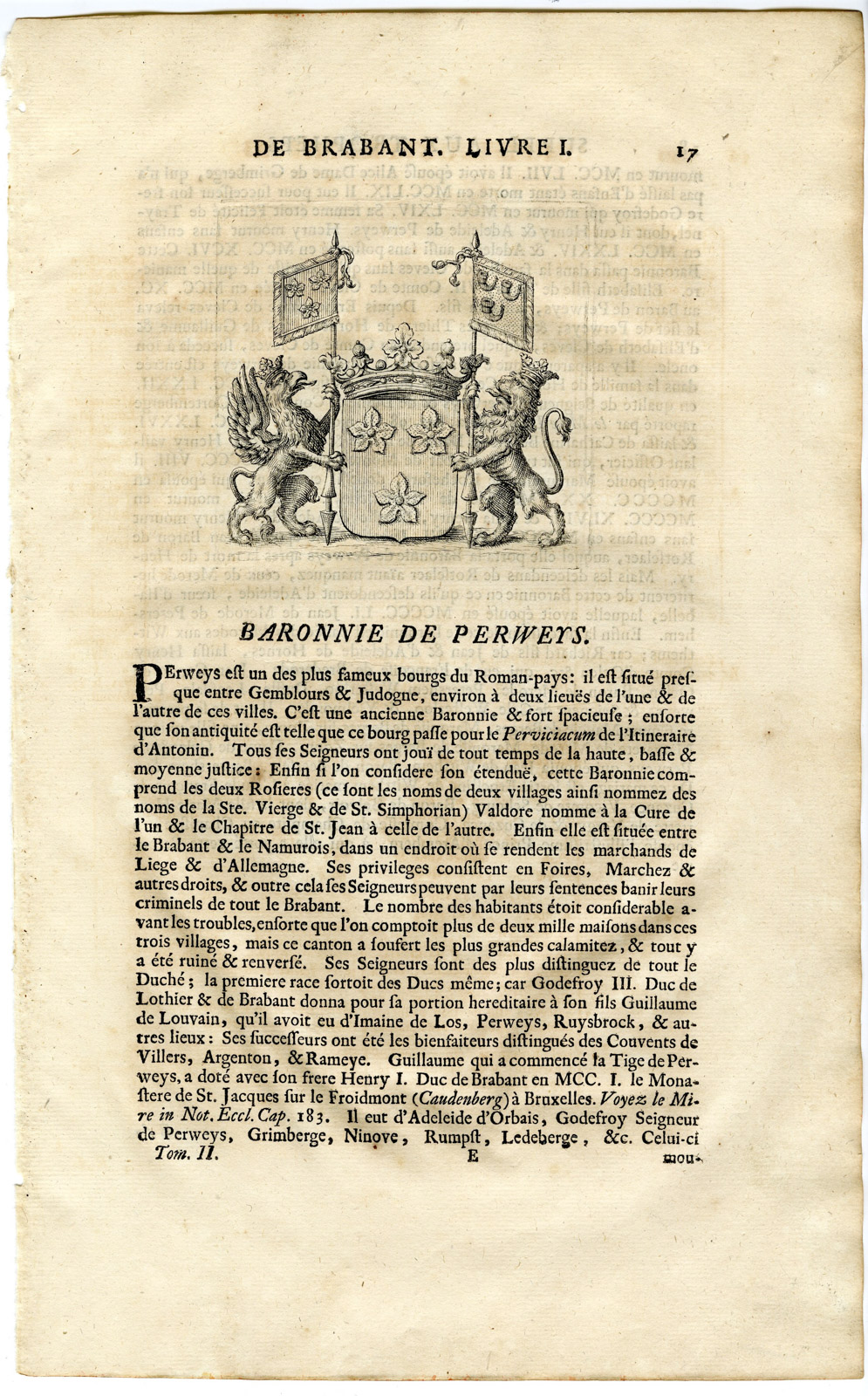 , Antique Print-COAT OF ARMS-BARONY DE PERWEYS-Butkens-1724, Pictura Antique Prints