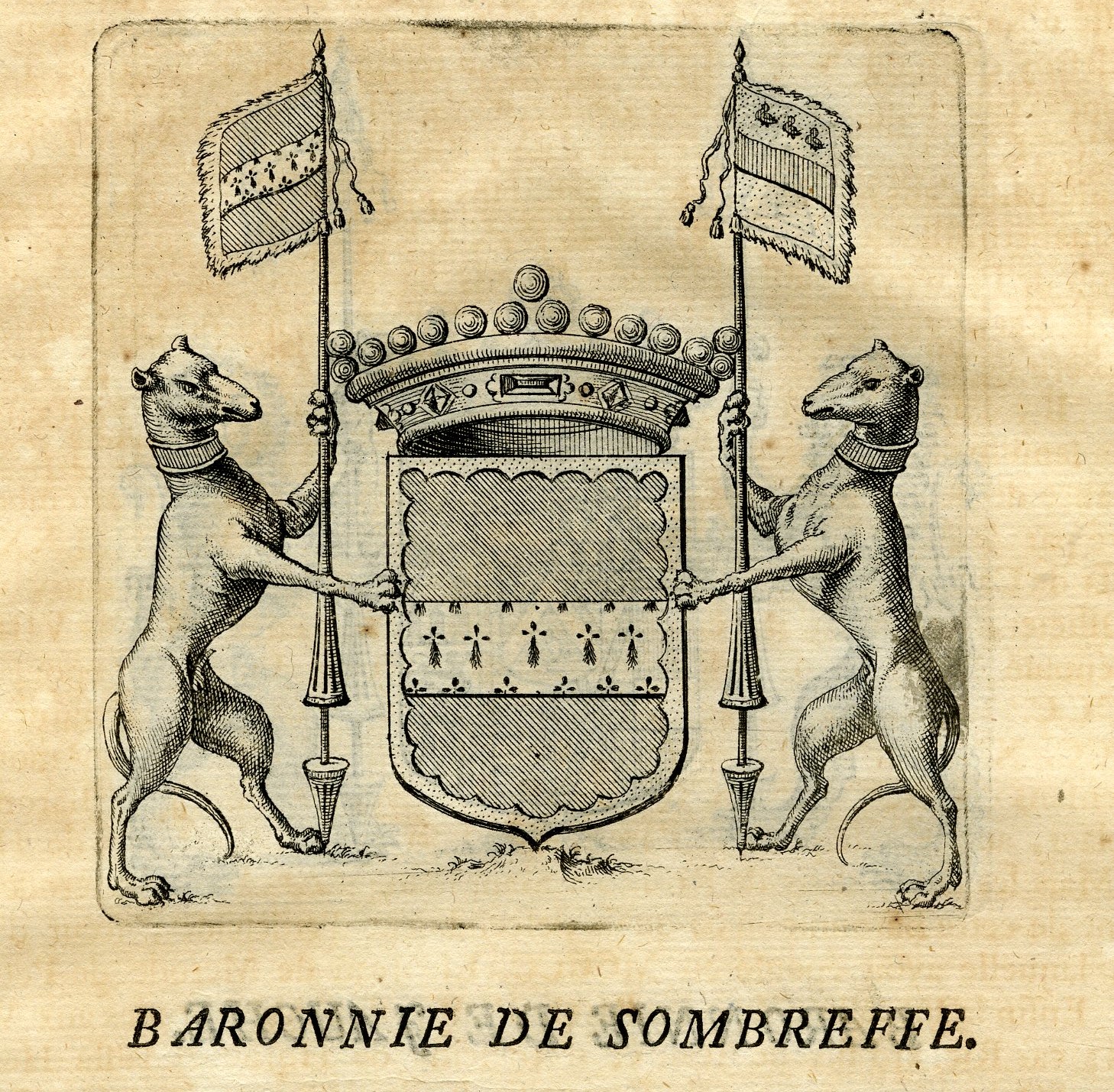 , Antique Print-COAT OF ARMS-BARONY DE JAUCHE-GETEN-SOMBREFFE-Butkens-1724, Pictura Antique Prints