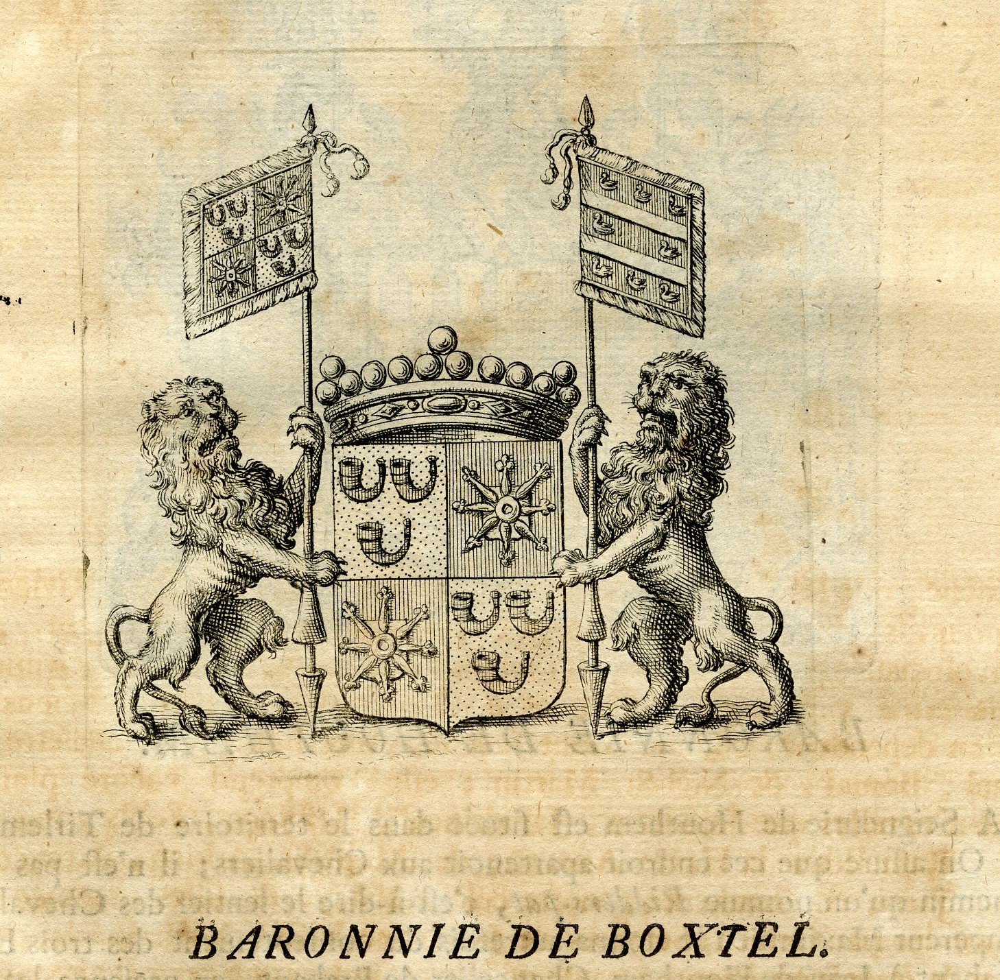 , Antique Print-COAT OF ARMS-BOXTEL-HOUTHEM-Butkens-1724, Pictura Antique Prints