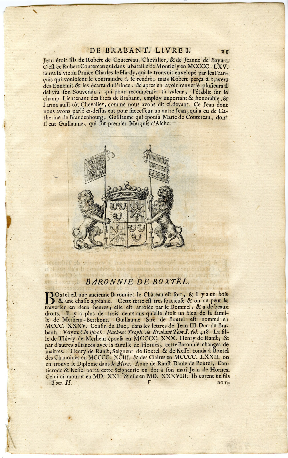 , Antique Print-COAT OF ARMS-BOXTEL-HOUTHEM-Butkens-1724, Pictura Antique Prints