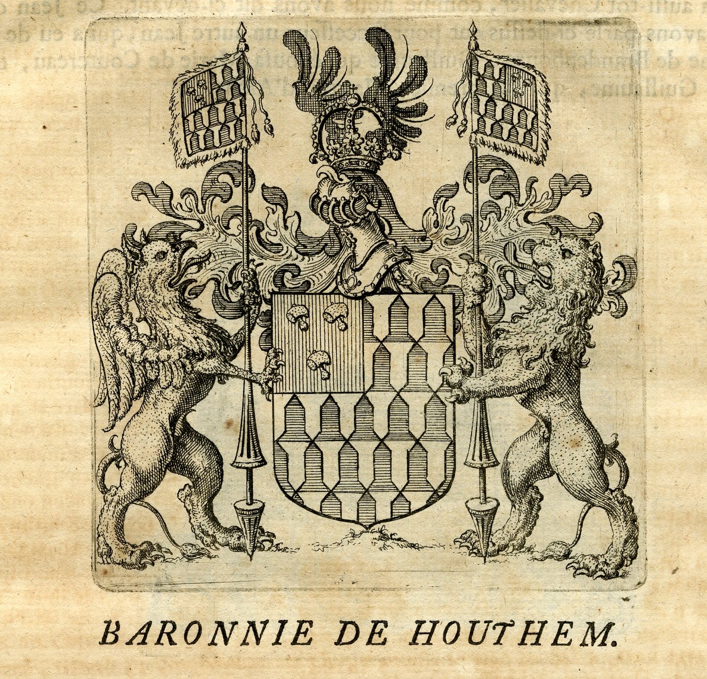 , Antique Print-COAT OF ARMS-BOXTEL-HOUTHEM-Butkens-1724, Pictura Antique Prints