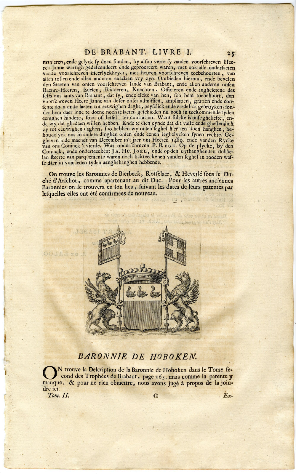 Pco 15807 416x666 Antique Print-COAT OF ARMS-BARONY DE HOBOKEN-BELGIUM-Butkens-1724 - Image 2