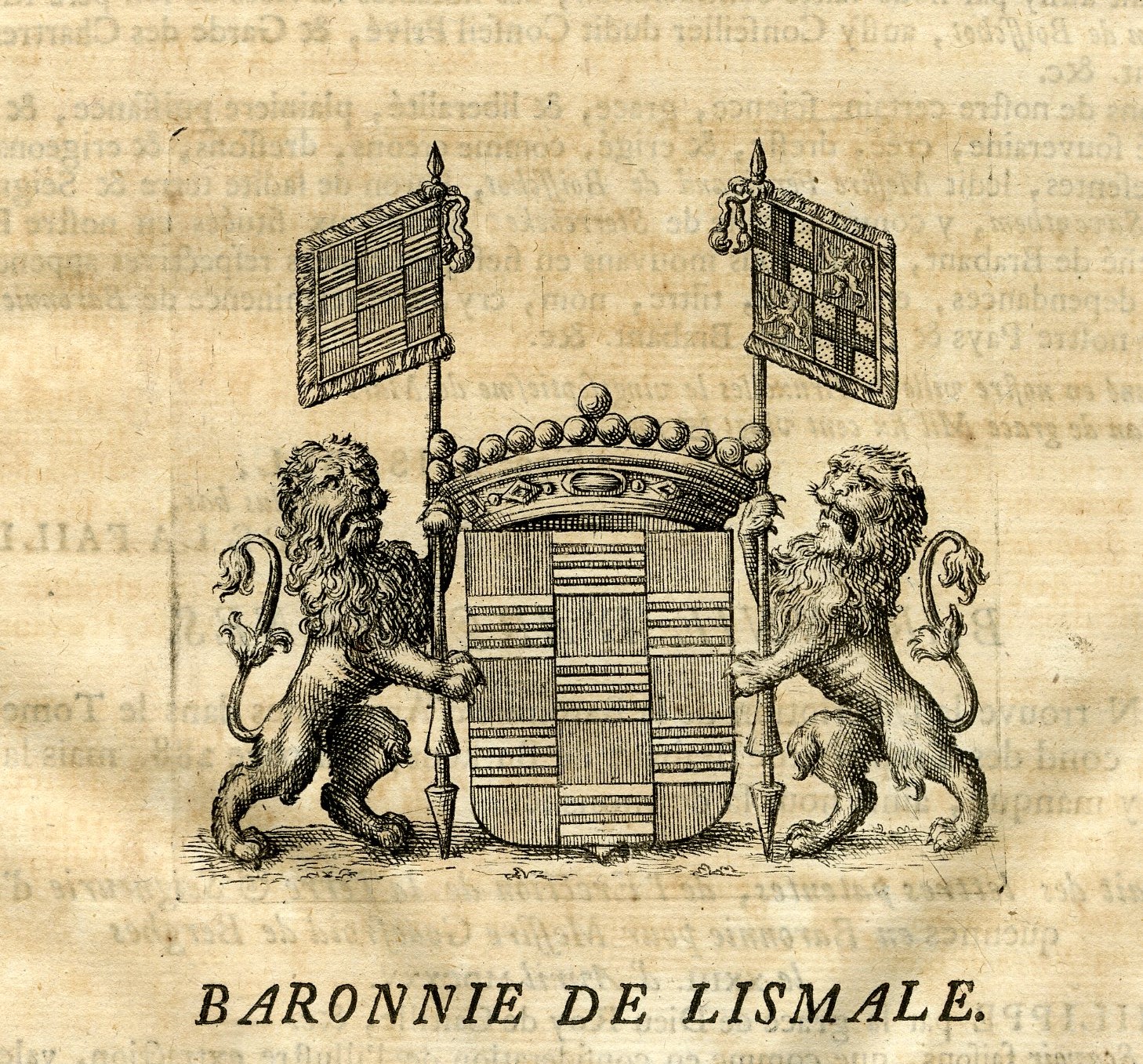 , Antique Print-COAT OF ARMS-BARONY OF LISMALE-LINSMEEL-Butkens-1724, Pictura Antique Prints