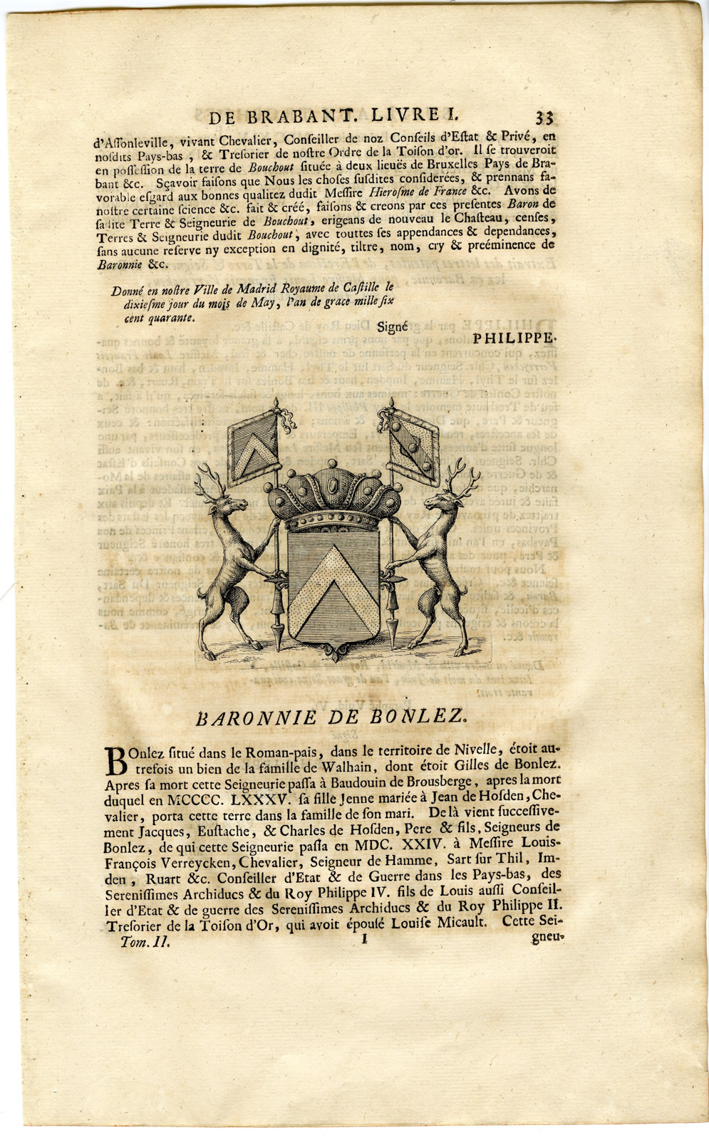 Pco 15815 416x669 Antique Print-COAT OF ARMS-BARONY OF BONLEZ-CHAUMONT GISTOUX-Butkens-1724 - Image 2