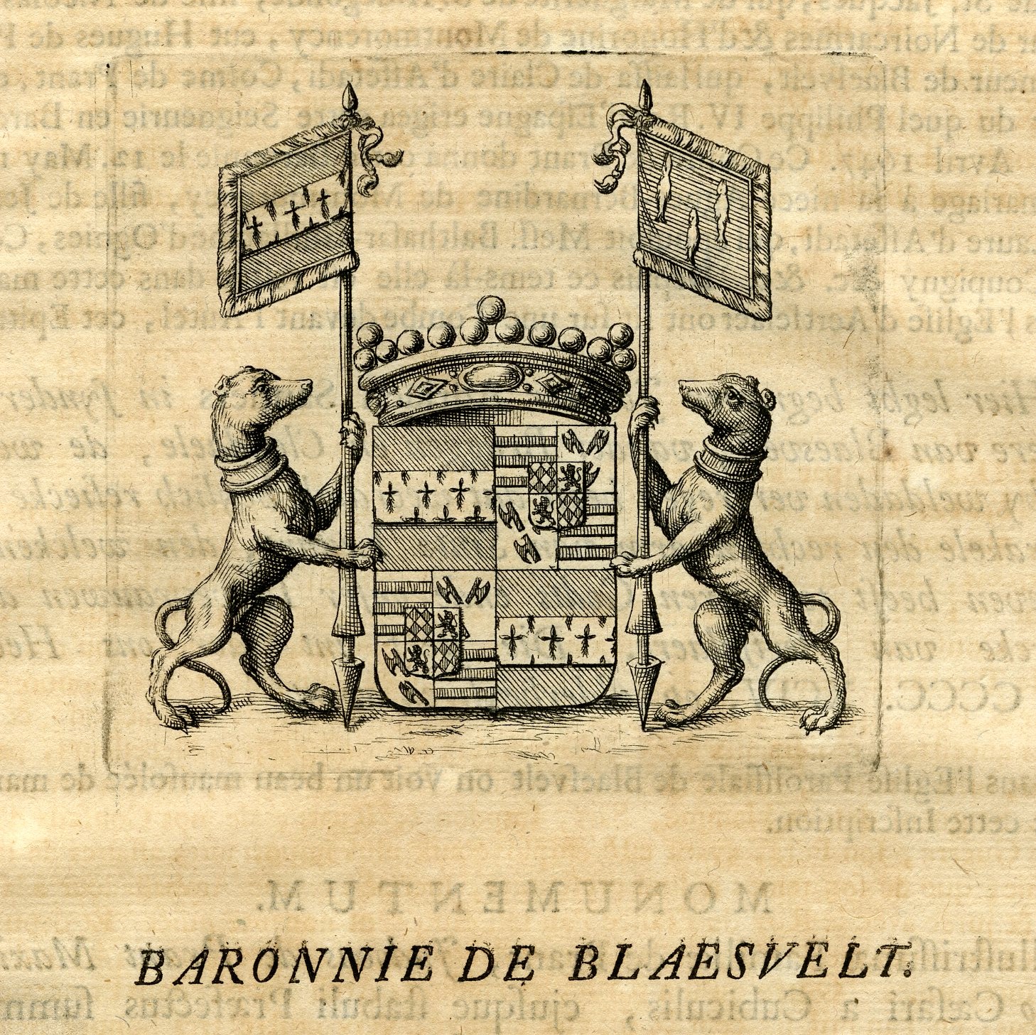 , Antique Print-COAT OF ARMS-BARONY OF BLAESVELT-BLAASVELD-Butkens-1724, Pictura Antique Prints