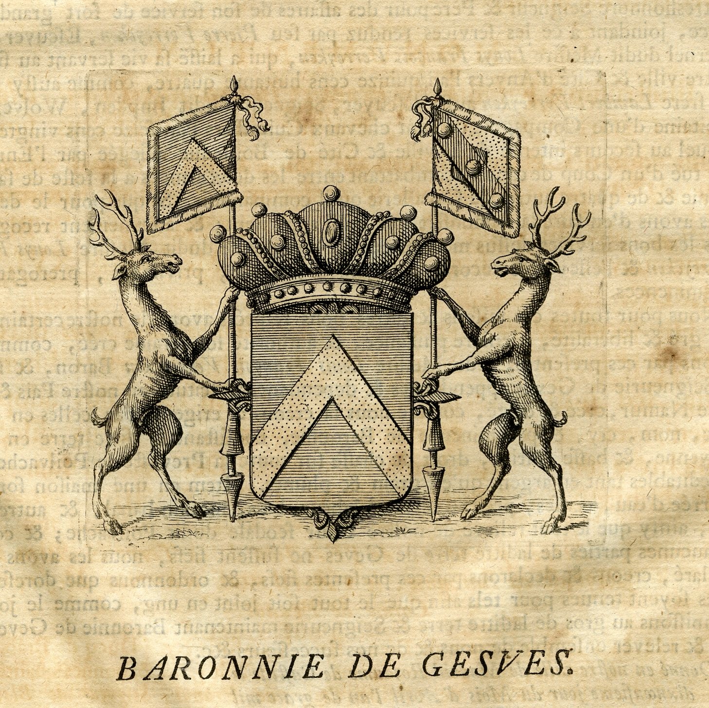 , Antique Print-COAT OF ARMS-BARONY OF GESVES-BELGIUM-Butkens-1724, Pictura Antique Prints