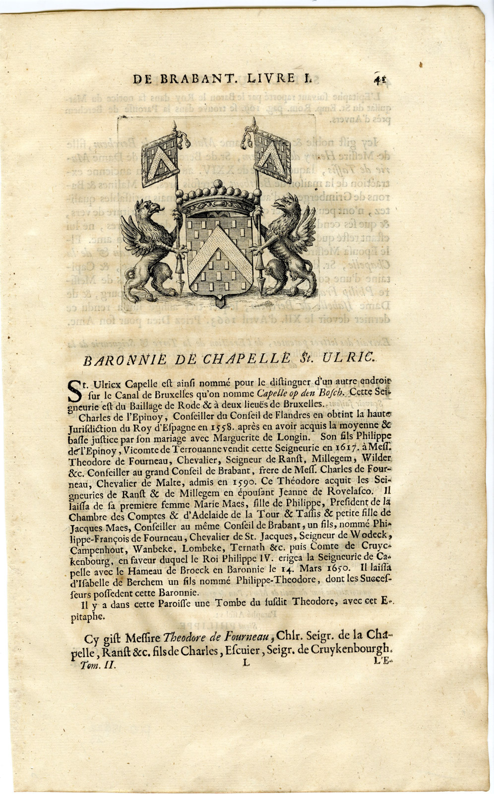 , Antique Print-COAT OF ARMS-BARONY OF CHAPELLE SAINT ULRIC-Butkens-1724, Pictura Antique Prints