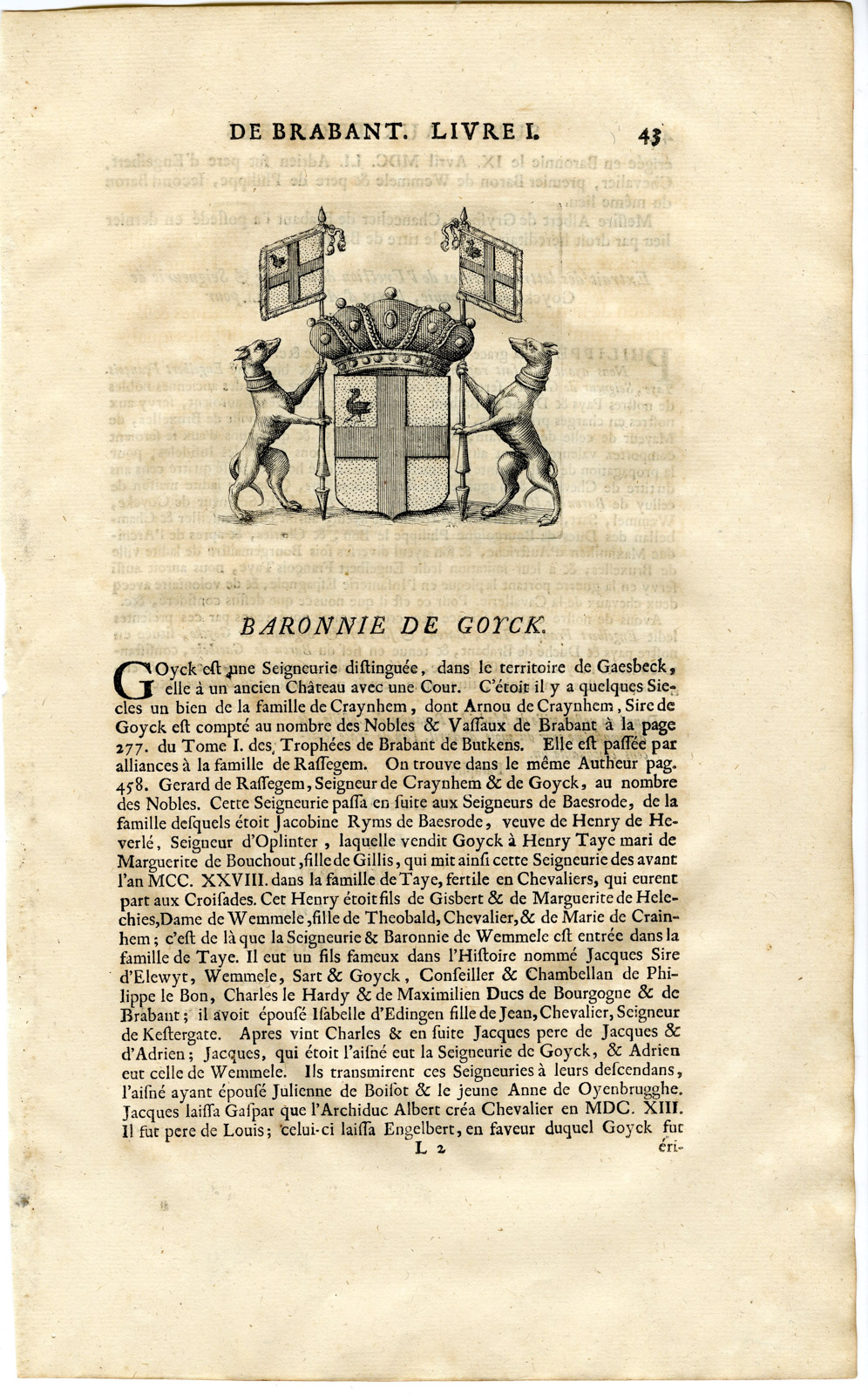 , Antique Print-COAT OF ARMS-BARONY OF GOYCK-GOOIK-Butkens-1724, Pictura Antique Prints