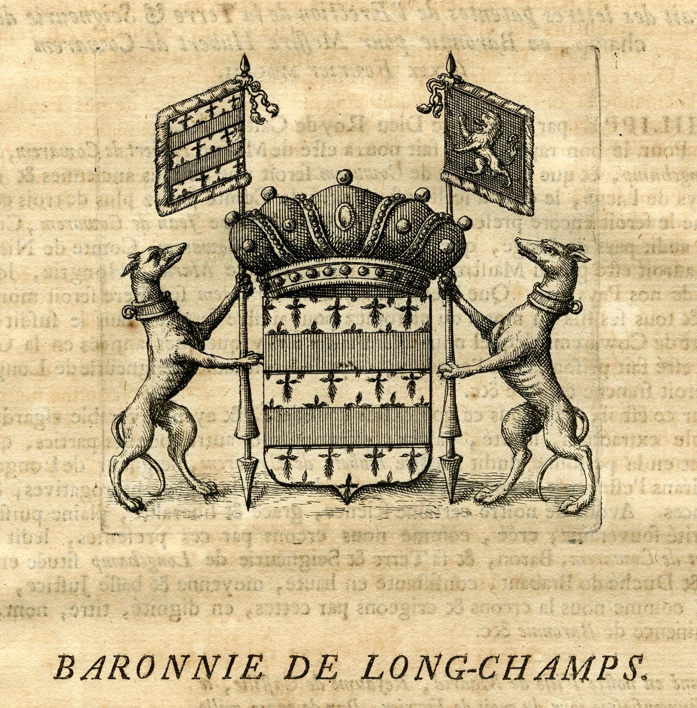 , Antique Print-COAT OF ARMS-BARONY OF LONGCHAMPS-Butkens-1724, Pictura Antique Prints