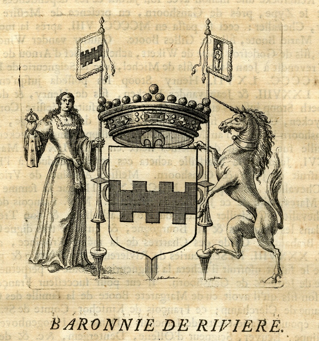 , Antique Print-COAT OF ARMS-BARONY RIVIERE-BELGIUM-Butkens-1724, Pictura Antique Prints