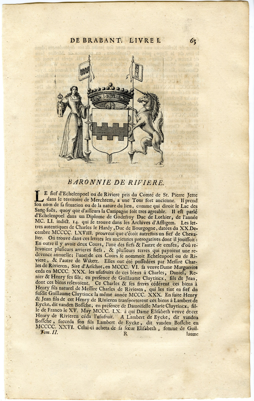 , Antique Print-COAT OF ARMS-BARONY RIVIERE-BELGIUM-Butkens-1724, Pictura Antique Prints