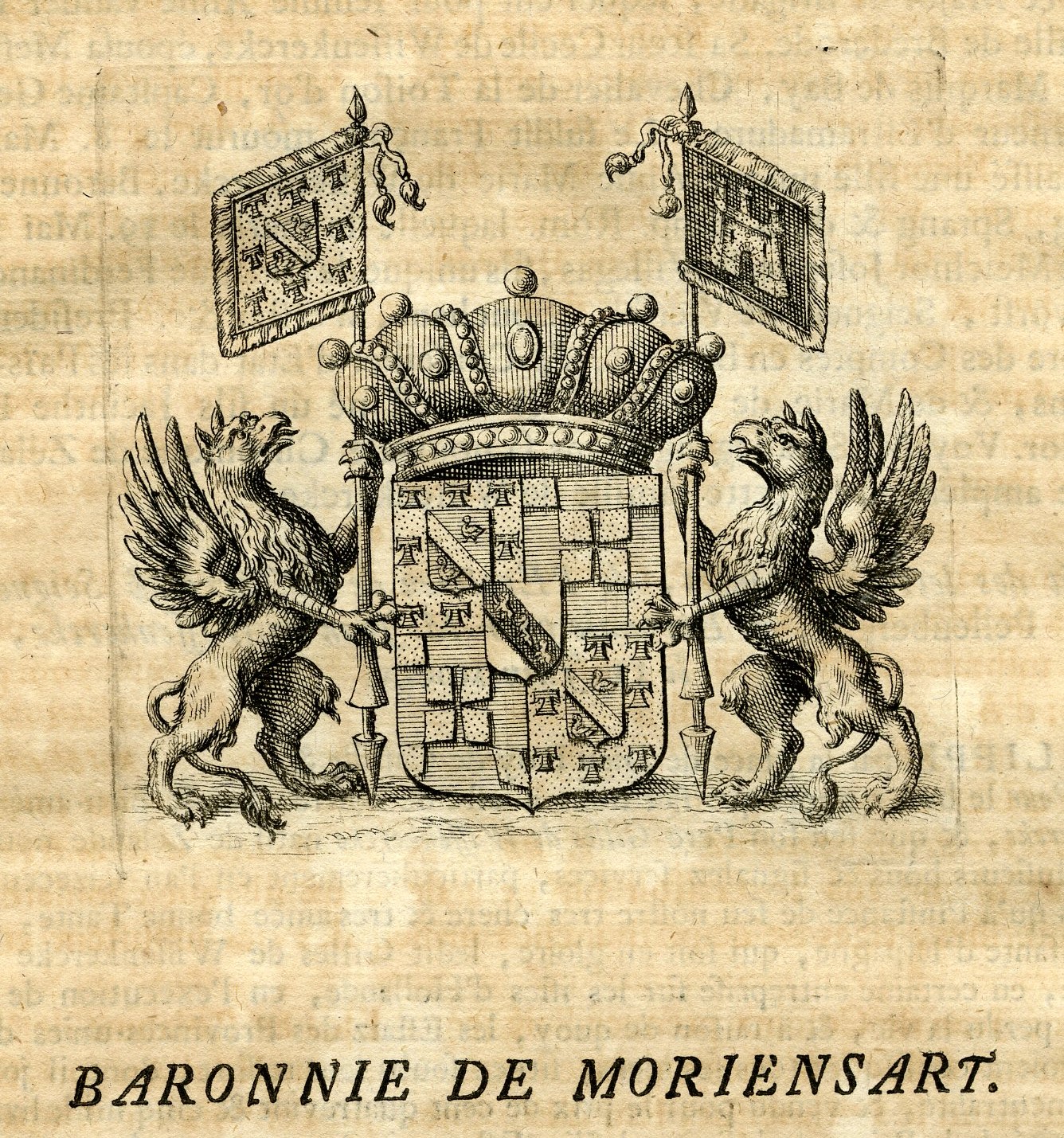 , Antique Print-COAT OF ARMS-BARONY OF MORIENSART-Butkens-1724, Pictura Antique Prints