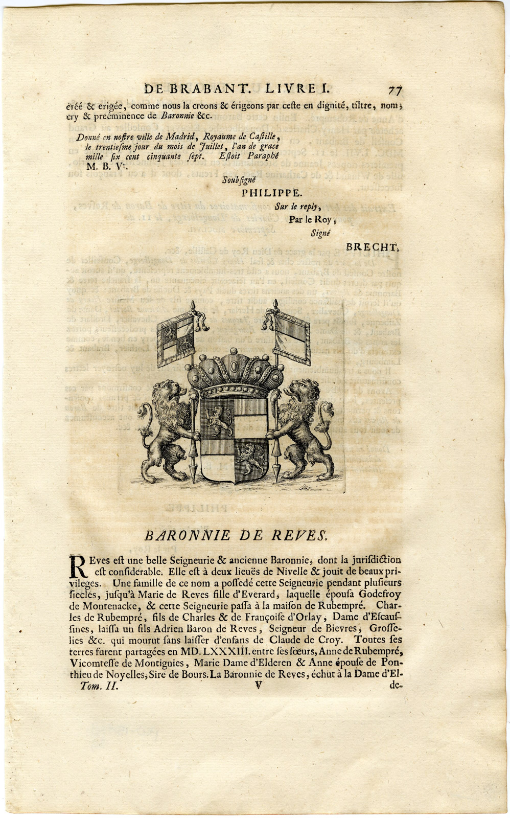 Pco 15839 416x667 Antique Print-COAT OF ARMS-BARONY OF R?VES-Butkens-1724 - Image 2