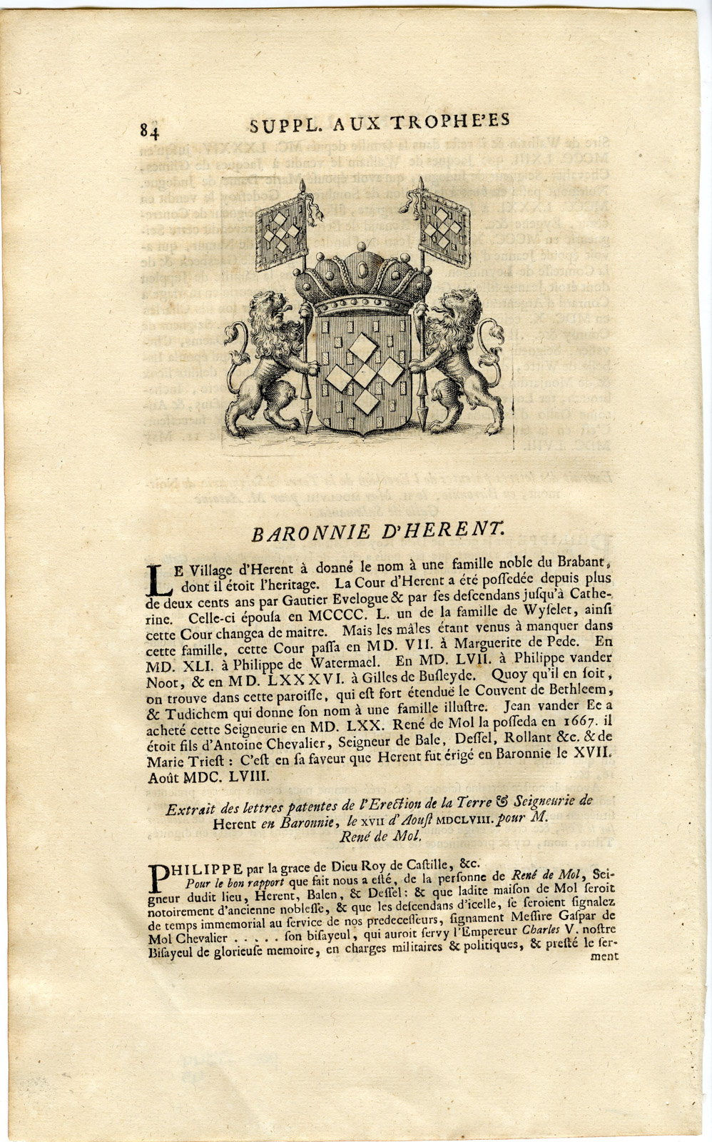 Pco 15845 416x667 Antique Print-COAT OF ARMS-BARONY OF HERENT-BELGIUM-Butkens-1724 - Image 2
