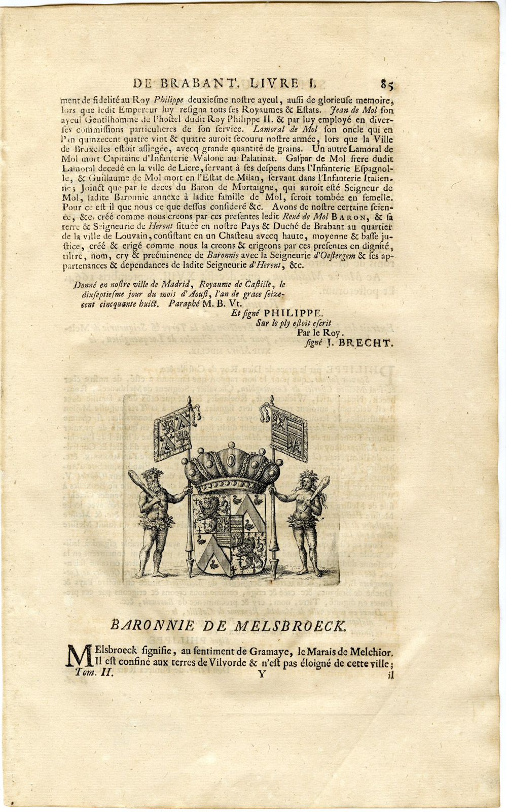 , Antique Print-COAT OF ARMS-BARONY OF MELSENBROECK-BELGIUM-Butkens-1724, Pictura Antique Prints