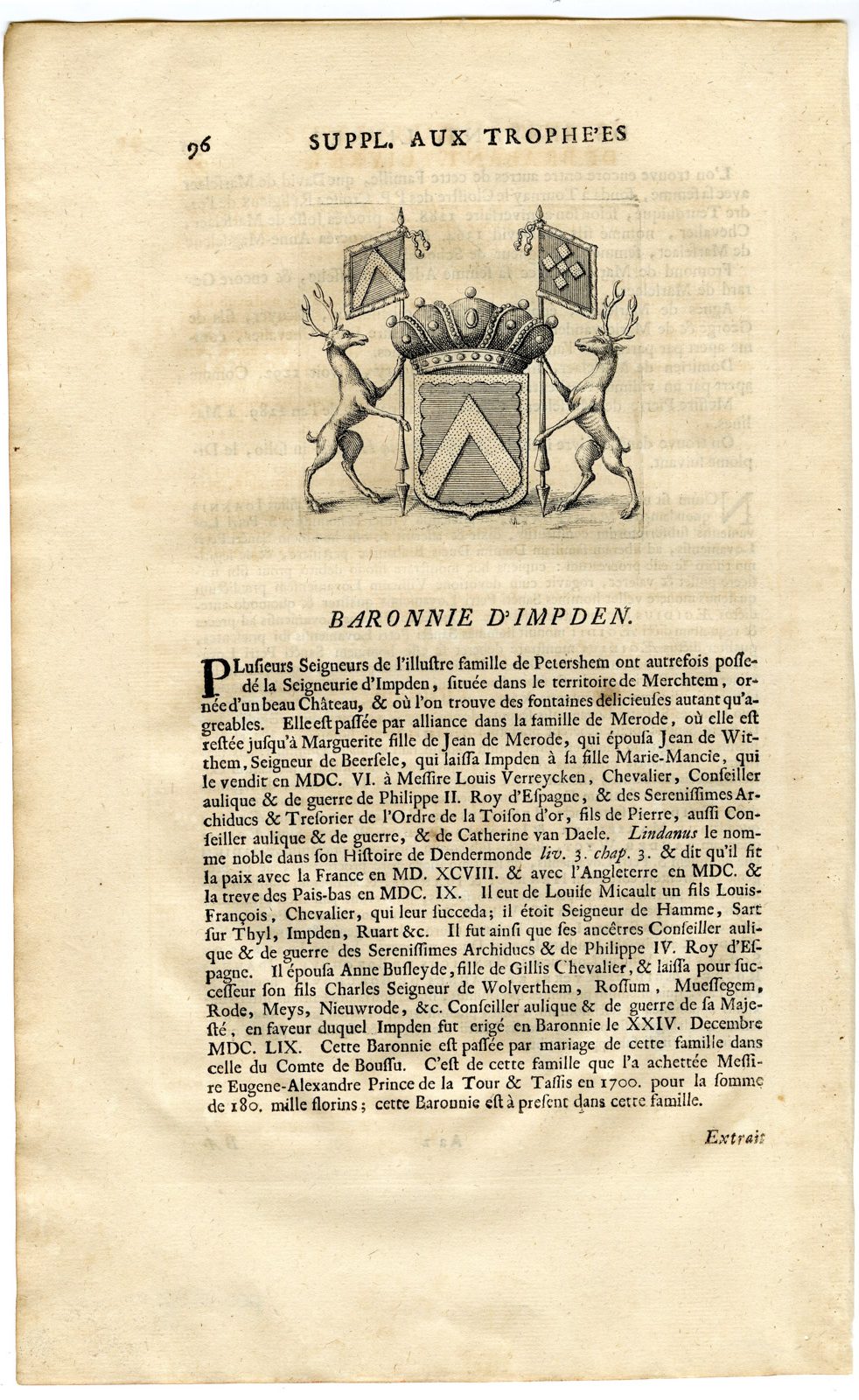 , Antique Print-COAT OF ARMS-BARONY OF IMPDEN-IMDE-Butkens-1724, Pictura Antique Prints