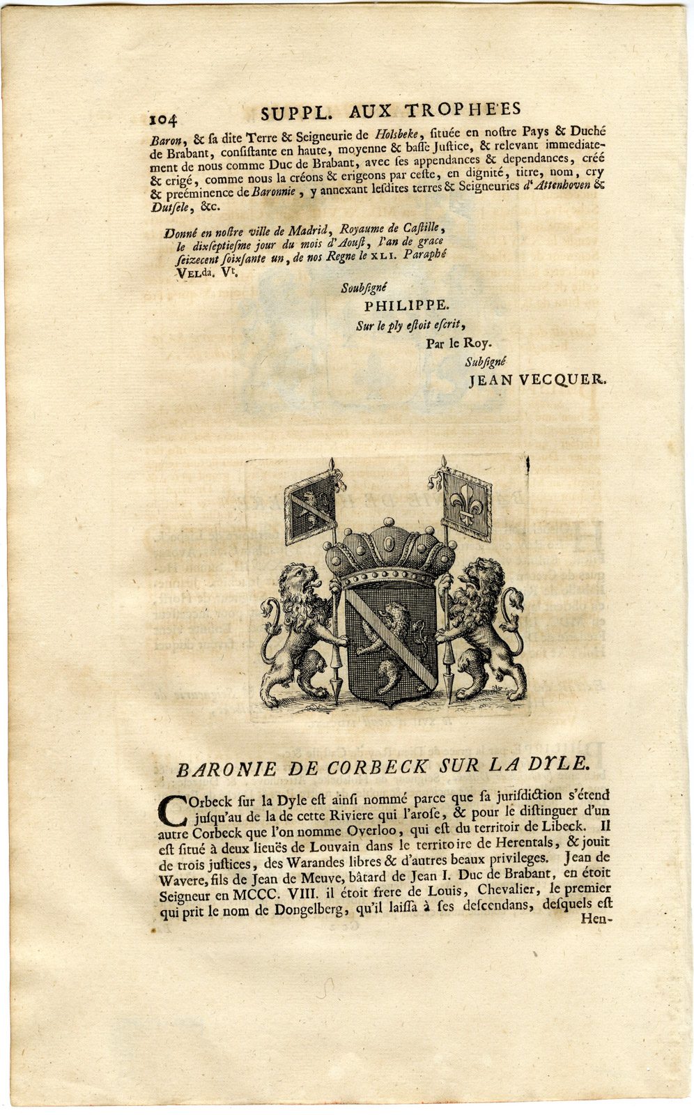 Pco 15857 416x668 Antique Print-COAT OF ARMS-BARONY OF HOLSBEKE-CORBECK-DYLE-Butkens-1724 - Image 2