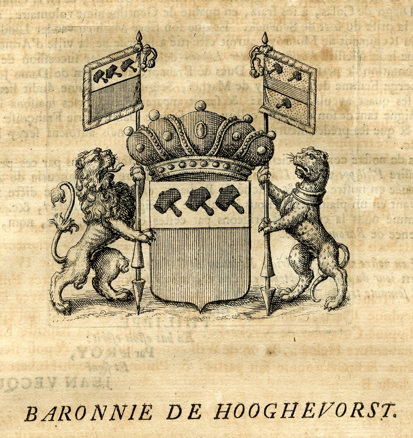 , Antique Print-COAT OF ARMS-BARONY OF HOOGHEVORST-LOENBEKE-BELGIUM-Butkens-1724, Pictura Antique Prints