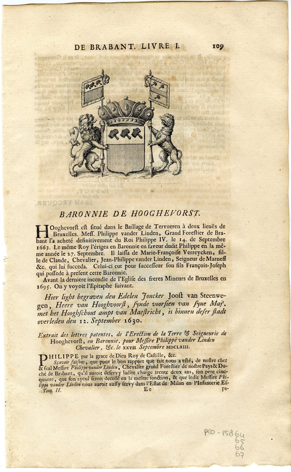 , Antique Print-COAT OF ARMS-BARONY OF HOOGHEVORST-LOENBEKE-BELGIUM-Butkens-1724, Pictura Antique Prints