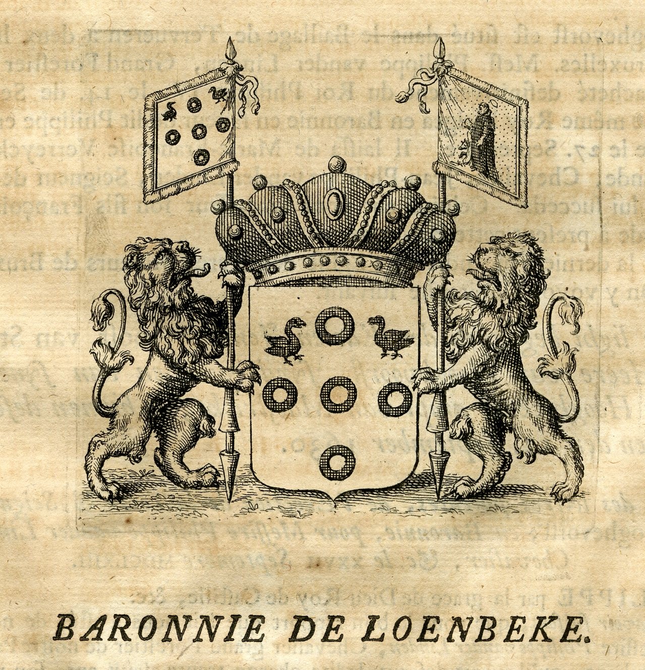 , Antique Print-COAT OF ARMS-BARONY OF HOOGHEVORST-LOENBEKE-BELGIUM-Butkens-1724, Pictura Antique Prints