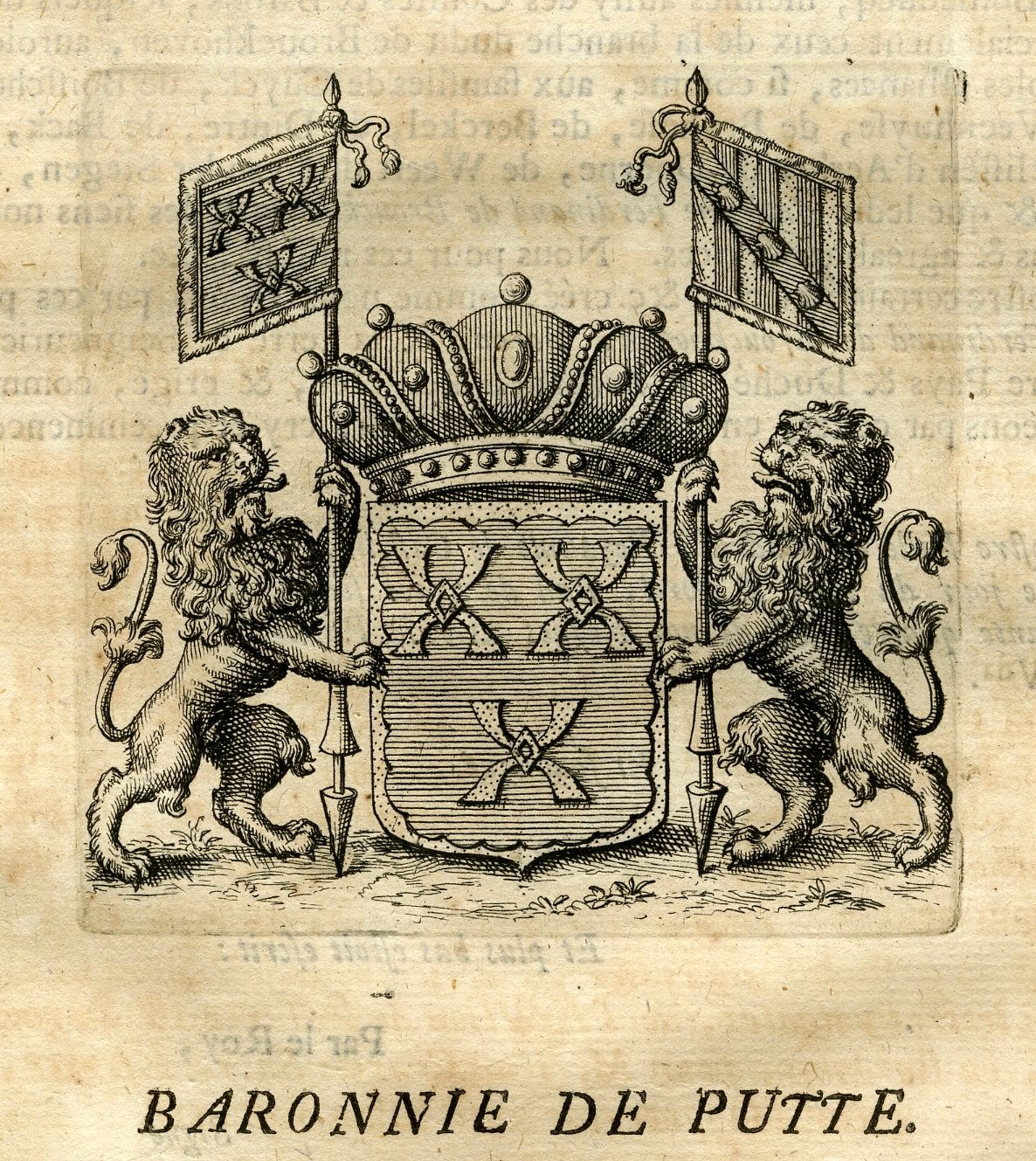 , Antique Print-COAT OF ARMS-BARONY OF PUTTE-Butkens-1724, Pictura Antique Prints