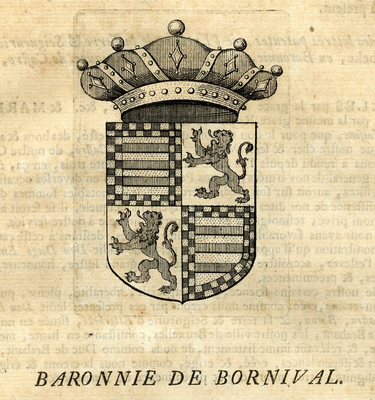 , Antique Print-COAT OF ARMS-BARONY OF BORNIVAL-Butkens-1724, Pictura Antique Prints