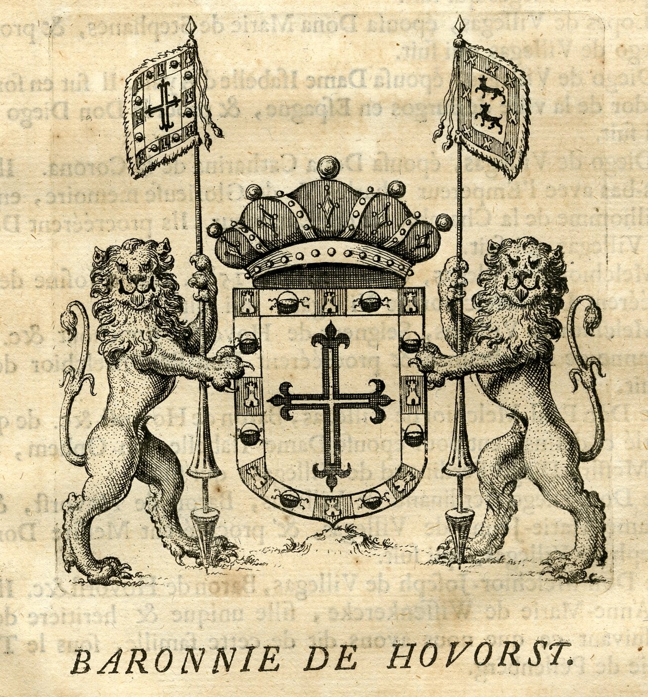 , Antique Print-COAT OF ARMS-BARONY OF HOVORST-Butkens-1724, Pictura Antique Prints