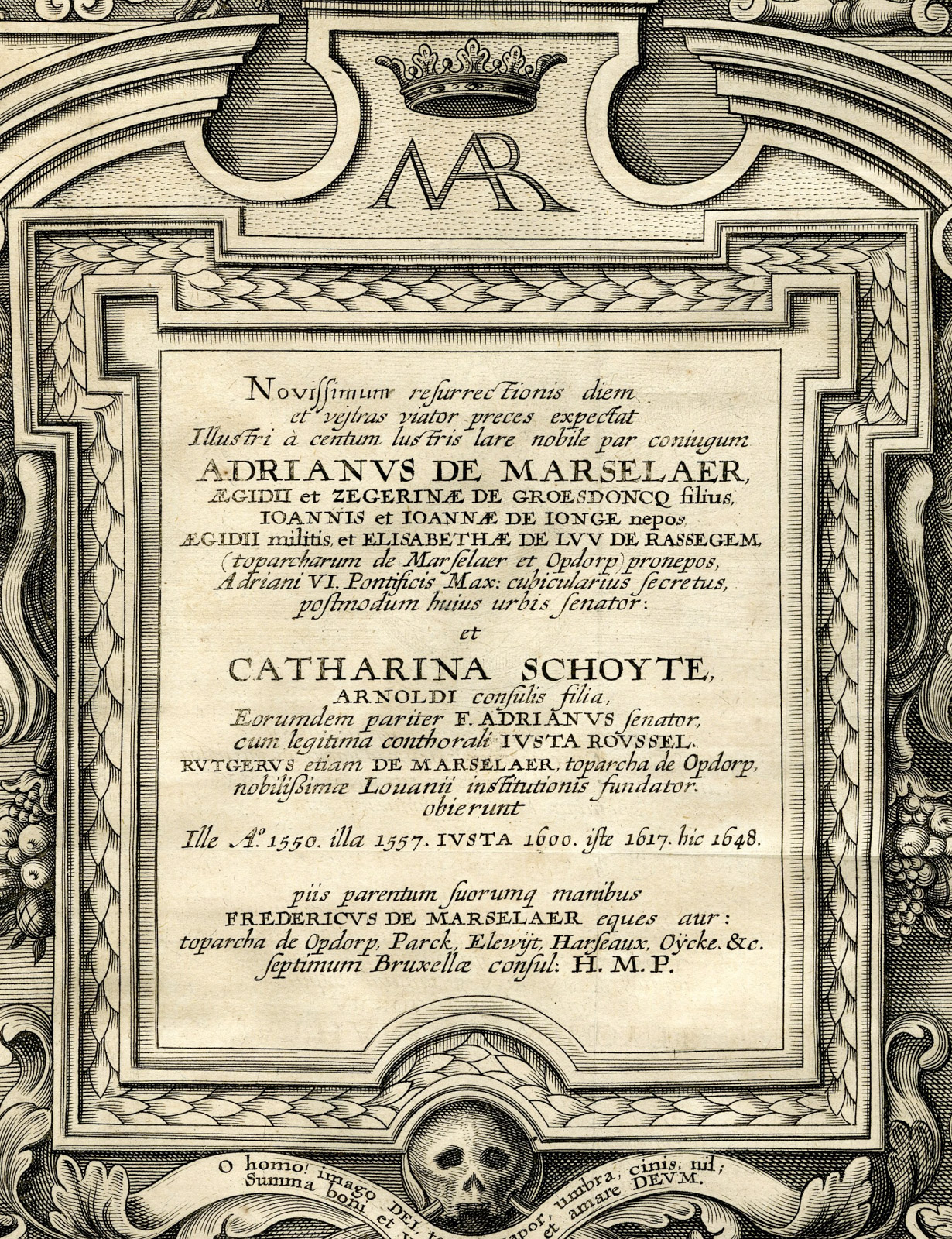 , Antique Print-BURIAL MONUMENT-COAT OF ARMS-MARSELAER-SCHOYTE-Butkens-1724, Pictura Antique Prints