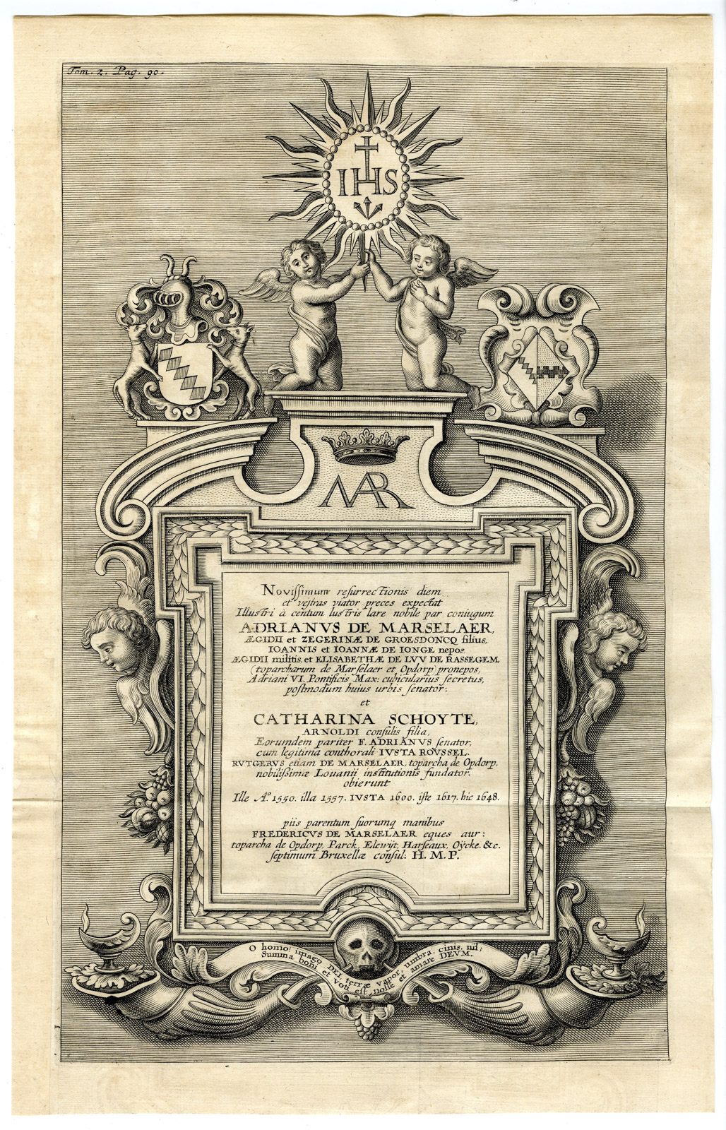 , Antique Print-BURIAL MONUMENT-COAT OF ARMS-MARSELAER-SCHOYTE-Butkens-1724, Pictura Antique Prints