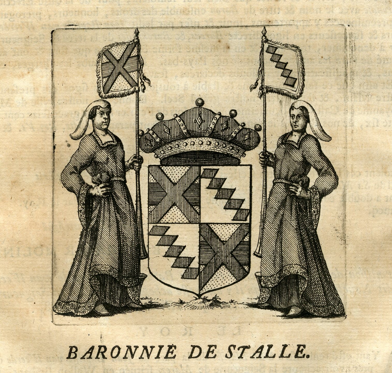 , Antique Print-COAT OF ARMS-STALLE-UKKEL-BELGIUM-Butkens-1724, Pictura Antique Prints
