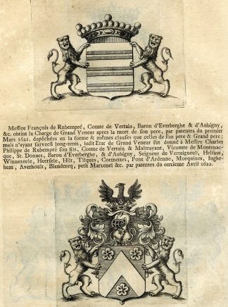 Antique Print-COAT OF ARMS-DE RUBEMPRE-DE SOETE-D'ARLOY-LE COMTE-Butkens-1724