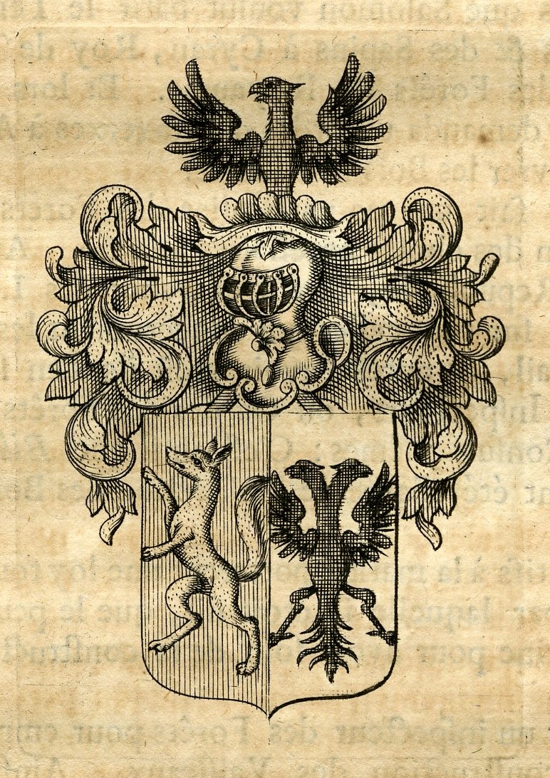 , Antique Print-COAT OF ARMS-VAN SOUST DE BERCKENFELD-Butkens-1724, Pictura Antique Prints