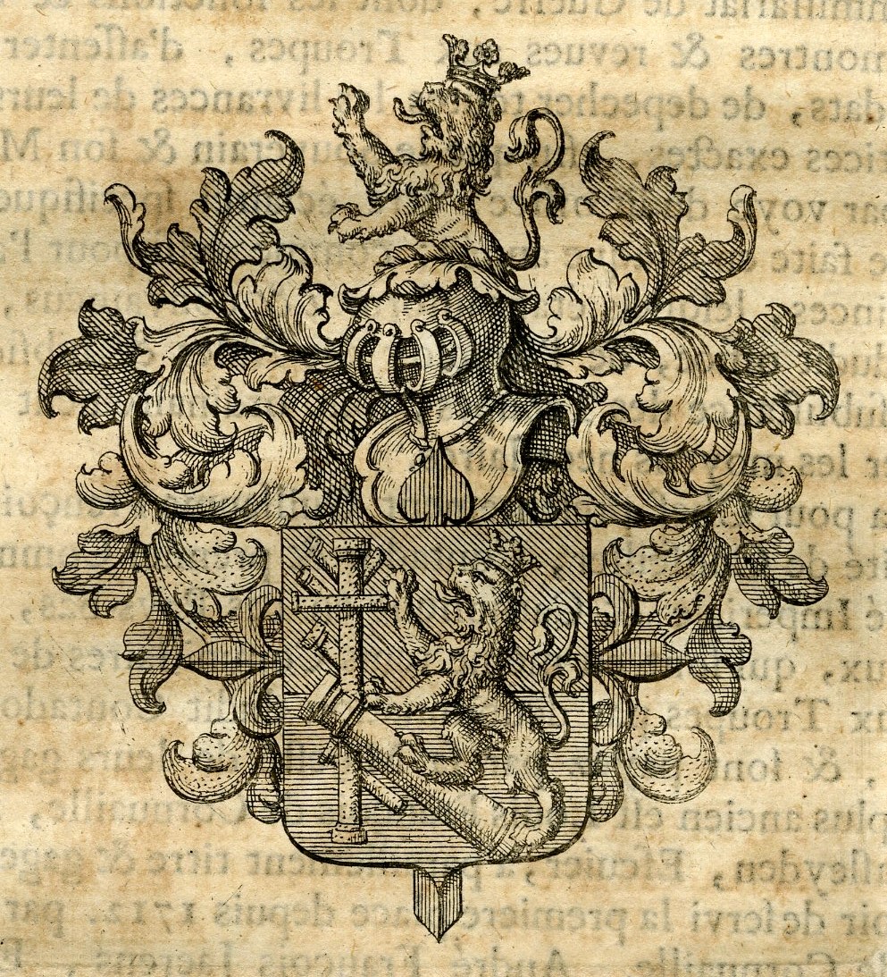 , Antique Print-COAT OF ARMS-VAN SOUST DE BERCKENFELD-Butkens-1724, Pictura Antique Prints