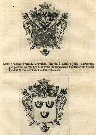 Antique Print-COAT OF ARMS-EVERARD-BRIARDE-VAN GLYMES-VAN BERGEN-Butkens-1724