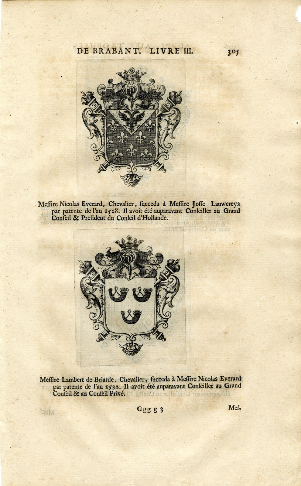 , Antique Print-COAT OF ARMS-EVERARD-BRIARDE-VAN GLYMES-VAN BERGEN-Butkens-1724, Pictura Antique Prints