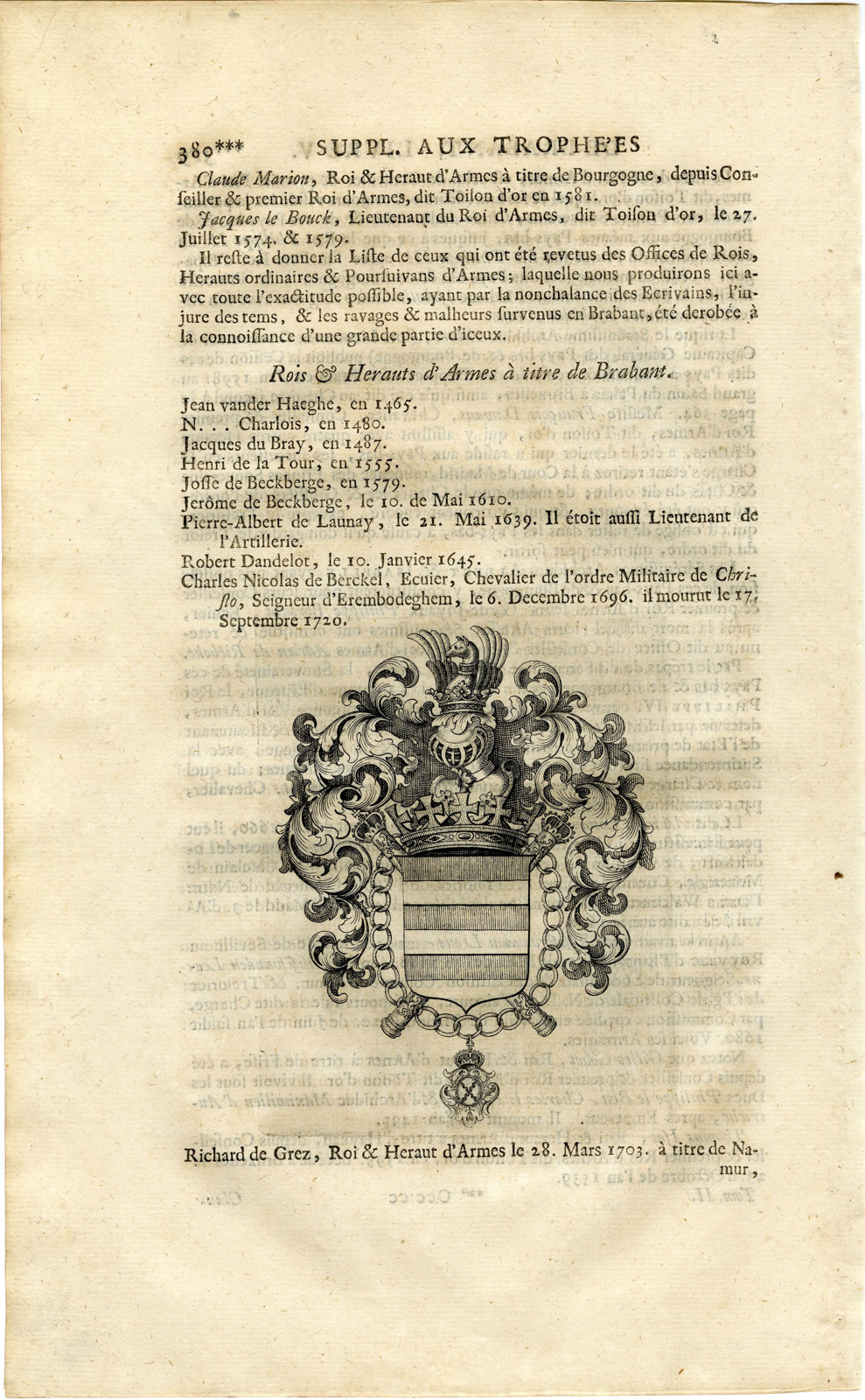 , Antique Print-RICHARD DE GREZ-KING OF ARMS-BRABANT-Butkens-1724, Pictura Antique Prints