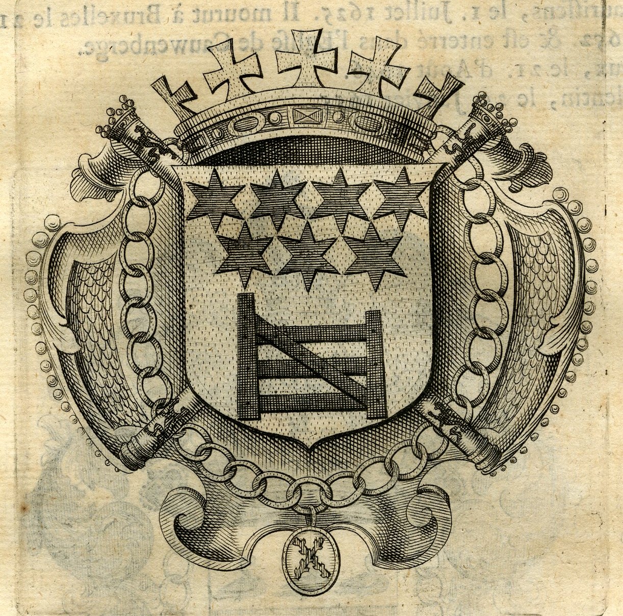 , Antique Print-COAT OF ARMS-D’URSEL-VAN DEN HECKE-Butkens-1724, Pictura Antique Prints