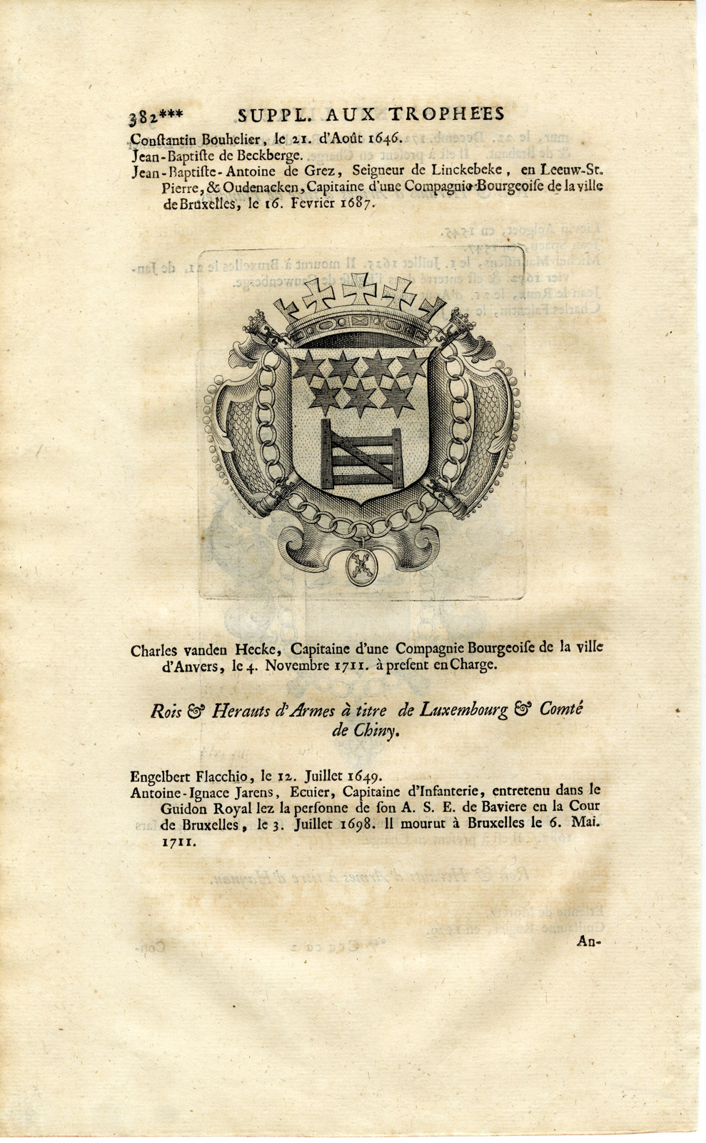 , Antique Print-COAT OF ARMS-D’URSEL-VAN DEN HECKE-Butkens-1724, Pictura Antique Prints