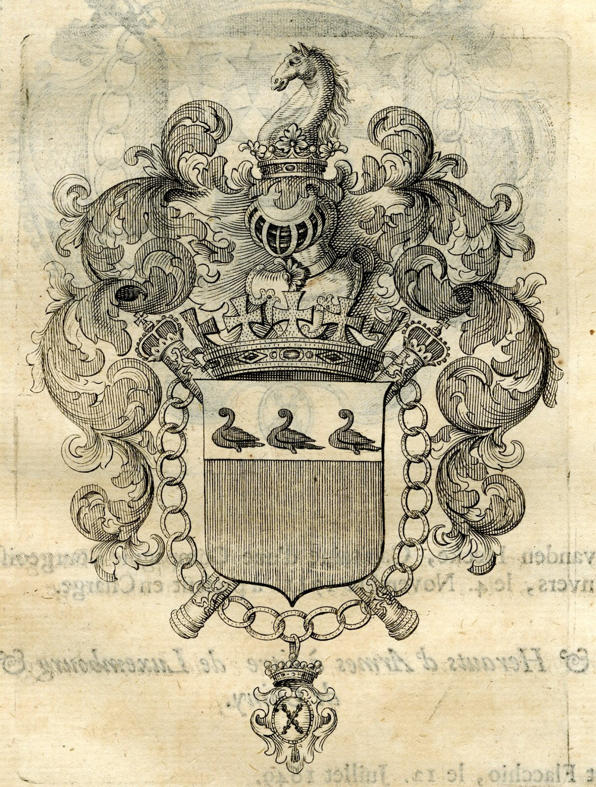 , Antique Print-COAT OF ARMS-D’URSEL-VAN DEN HECKE-Butkens-1724, Pictura Antique Prints