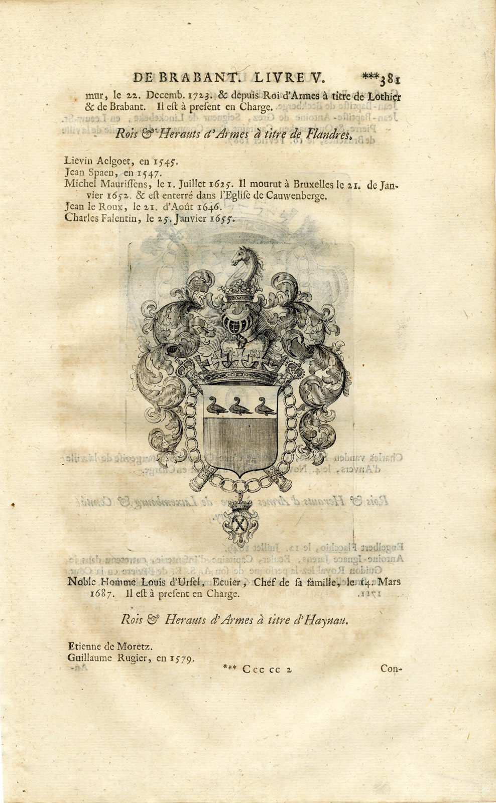 , Antique Print-COAT OF ARMS-D’URSEL-VAN DEN HECKE-Butkens-1724, Pictura Antique Prints