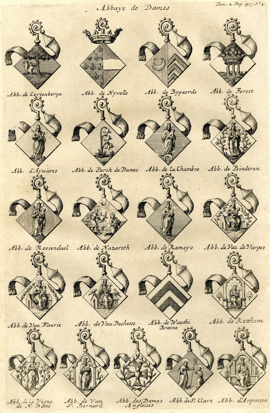 , 3 Antique Prints-COAT OF ARMS-ABBEYS BRABANT-MONASTERIES-CLOISTER-Butkens-1724, Pictura Antique Prints
