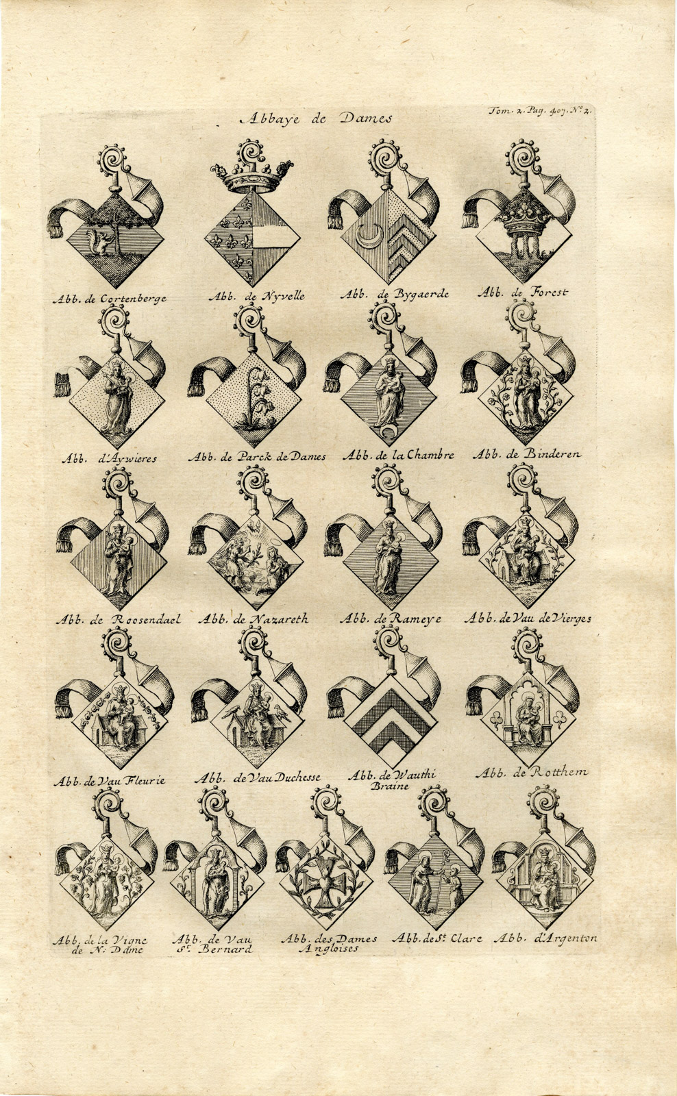, 3 Antique Prints-COAT OF ARMS-ABBEYS BRABANT-MONASTERIES-CLOISTER-Butkens-1724, Pictura Antique Prints
