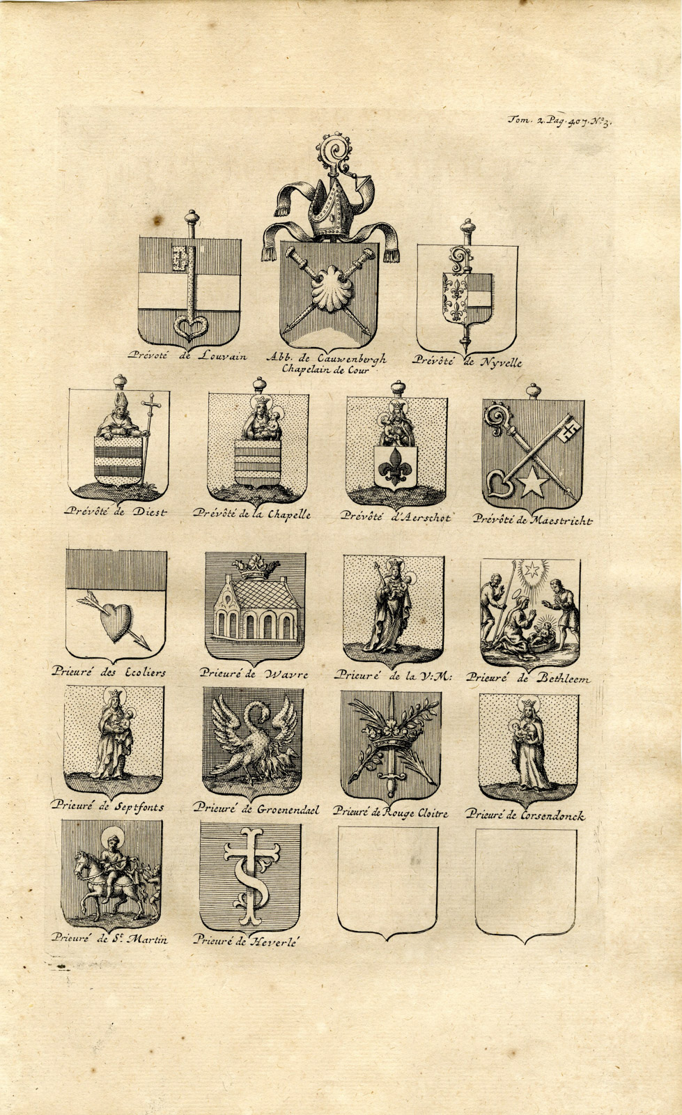 , 3 Antique Prints-COAT OF ARMS-ABBEYS BRABANT-MONASTERIES-CLOISTER-Butkens-1724, Pictura Antique Prints