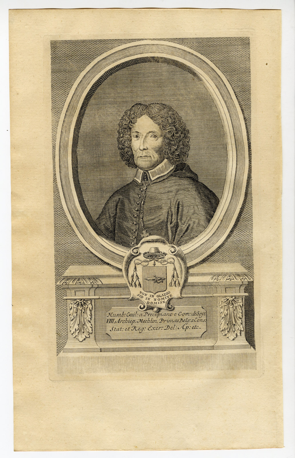 , Antique Print-PORTRAIT-HUMBERTUS GUILIELMUS PRECIPIANO-ARCHBISHOP-Butkens-1724, Pictura Antique Prints